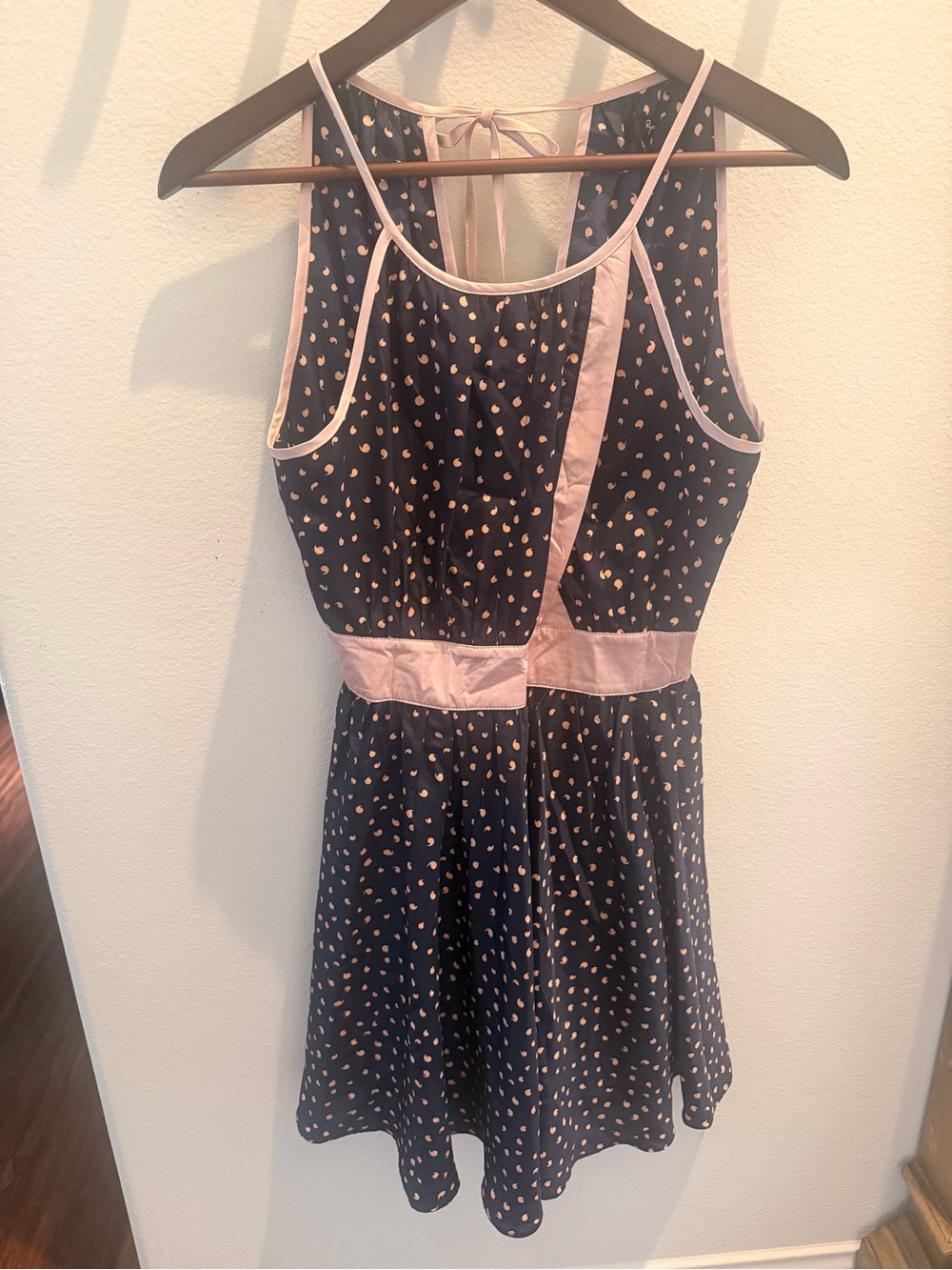 Ryu Navy Dress with Blush Pink Trim and Dot Accents